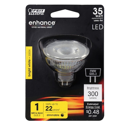 Feit Electric Feit Enhance MR16 GU5.3 LED Bulb Bright White 35 Watt Equivalence 1 pk BPFMW/930CA